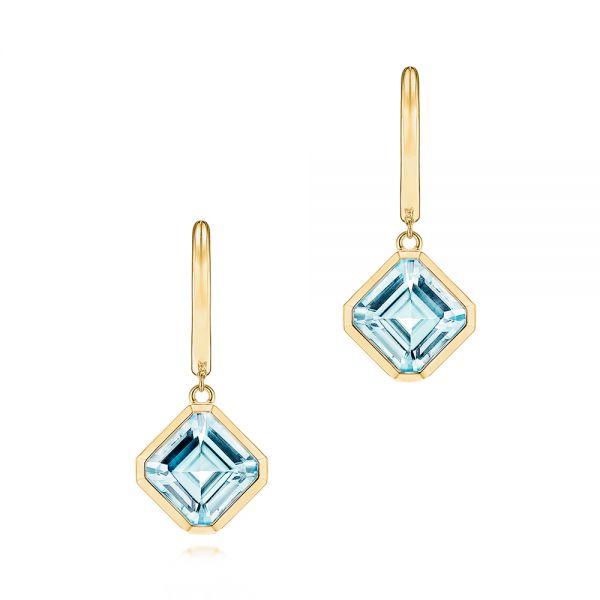 18k Yellow Gold 18k Yellow Gold Aquamarine Huggies - Three-Quarter View -  106551