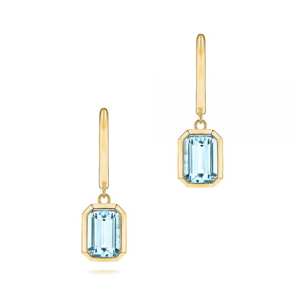 14k Yellow Gold 14k Yellow Gold Aquamarine Huggies - Three-Quarter View -  106606