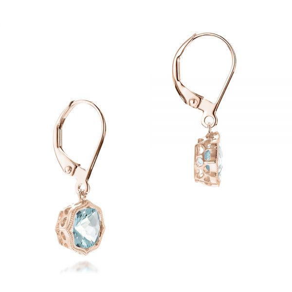 18k Rose Gold 18k Rose Gold Aquamarine Leverback Earrings - Front View -  102513