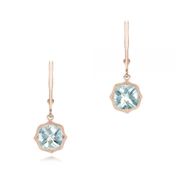 18k Rose Gold 18k Rose Gold Aquamarine Leverback Earrings - Three-Quarter View -  102513