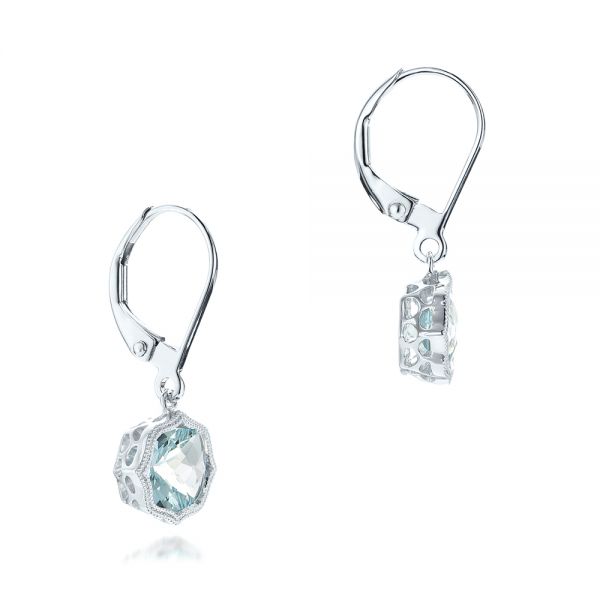 18k White Gold 18k White Gold Aquamarine Leverback Earrings - Front View -  102513