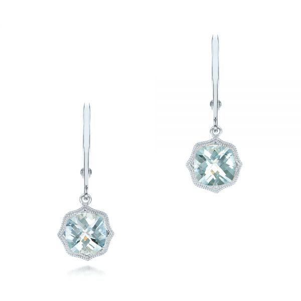 14k White Gold Aquamarine Leverback Earrings - Three-Quarter View -  102513