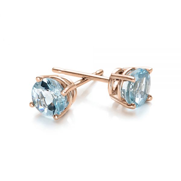 18k Rose Gold 18k Rose Gold Aquamarine Stud Earrings - Front View -  100943