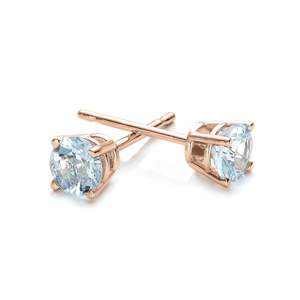 18k Rose Gold 18k Rose Gold Aquamarine Stud Earrings - Front View -  100944