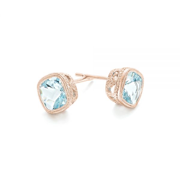 14k Rose Gold 14k Rose Gold Aquamarine Stud Earrings - Front View -  102632