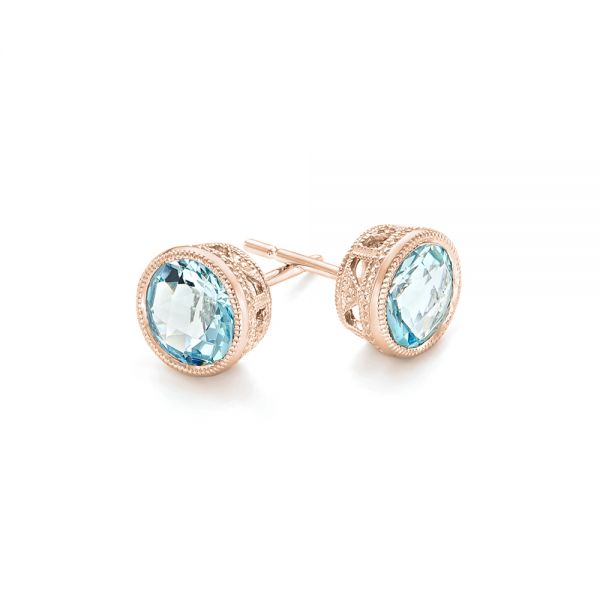 18k Rose Gold 18k Rose Gold Aquamarine Stud Earrings - Front View -  102665