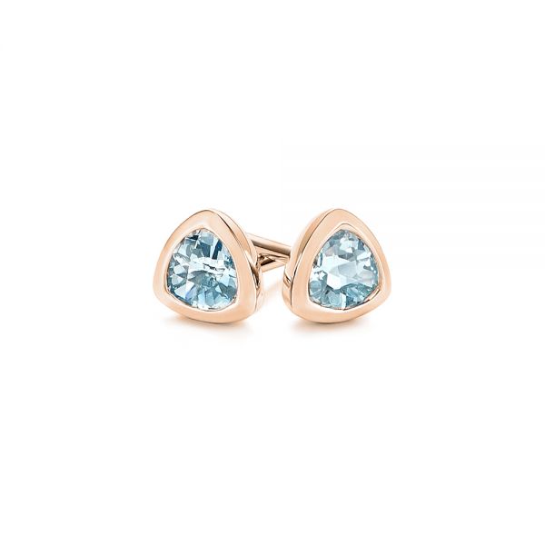 18k Rose Gold 18k Rose Gold Aquamarine Stud Earrings - Front View -  106051