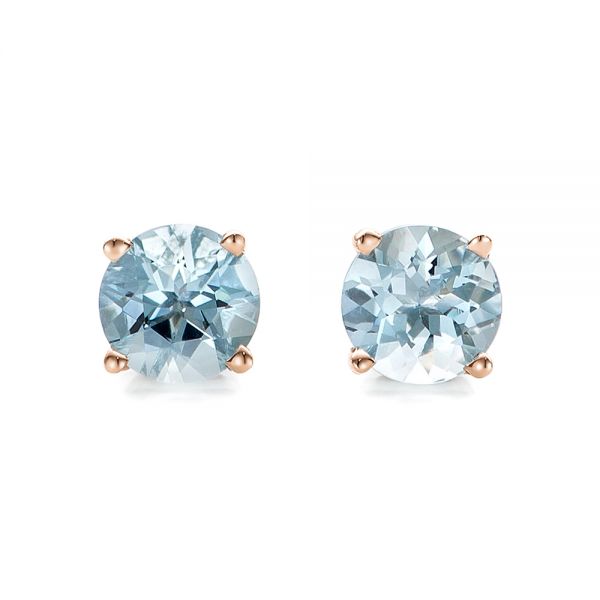 18k Rose Gold 18k Rose Gold Aquamarine Stud Earrings - Three-Quarter View -  100943