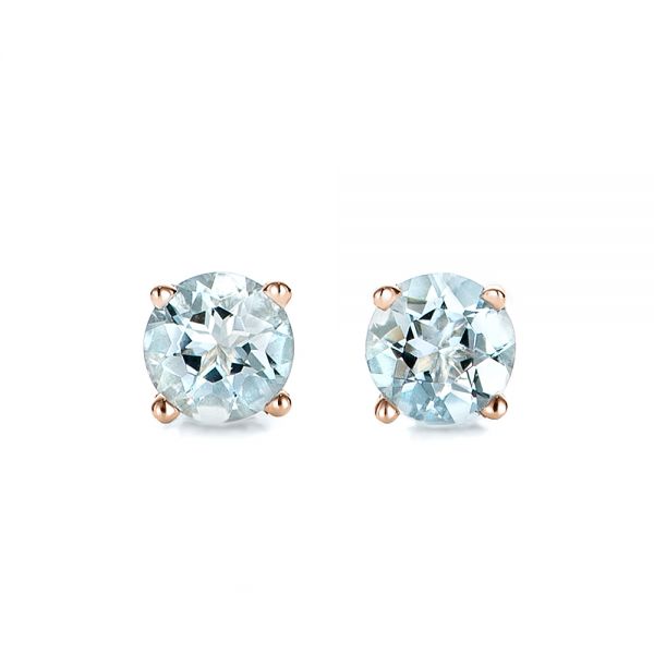 14k Rose Gold 14k Rose Gold Aquamarine Stud Earrings - Three-Quarter View -  100944