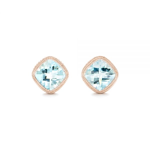 18k Rose Gold 18k Rose Gold Aquamarine Stud Earrings - Three-Quarter View -  102632