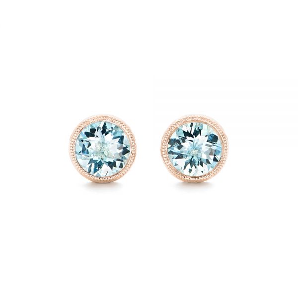 18k Rose Gold 18k Rose Gold Aquamarine Stud Earrings - Three-Quarter View -  102665