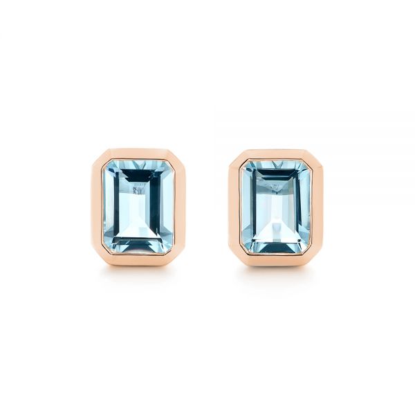 18k Rose Gold 18k Rose Gold Aquamarine Stud Earrings - Three-Quarter View -  105414