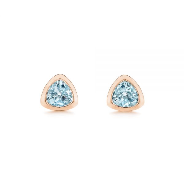 18k Rose Gold 18k Rose Gold Aquamarine Stud Earrings - Three-Quarter View -  106051