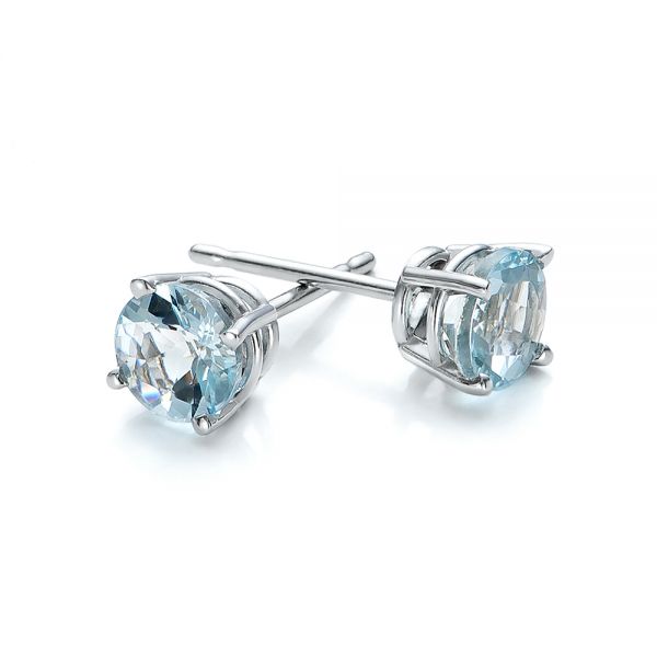 14k White Gold Aquamarine Stud Earrings - Front View - 100943