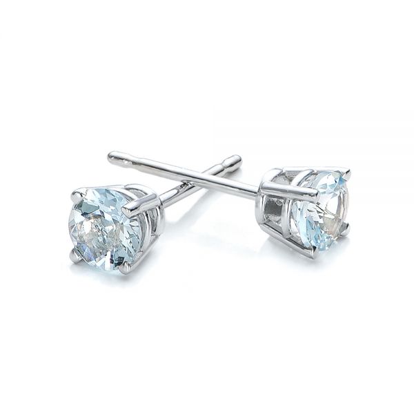 14k White Gold Aquamarine Stud Earrings - Front View - 100944