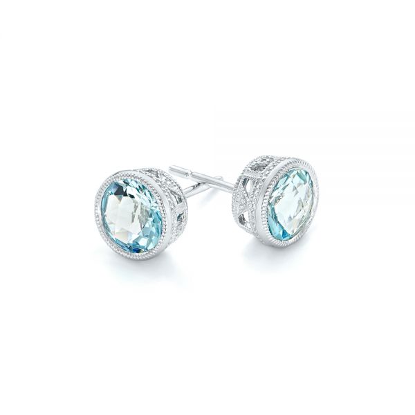  Platinum Platinum Aquamarine Stud Earrings - Front View -  102665