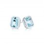 14k White Gold Aquamarine Stud Earrings - Front View -  105414 - Thumbnail