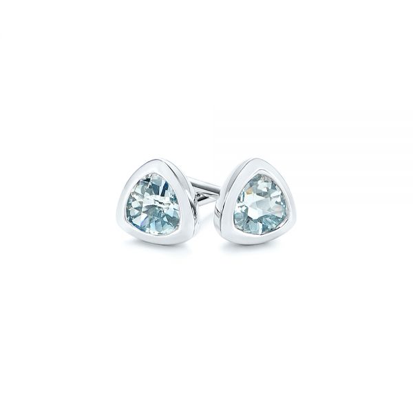 14k White Gold Aquamarine Stud Earrings - Front View -  106051