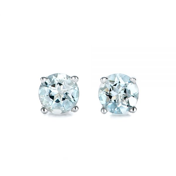 14k White Gold Aquamarine Stud Earrings - Three-Quarter View -  100944