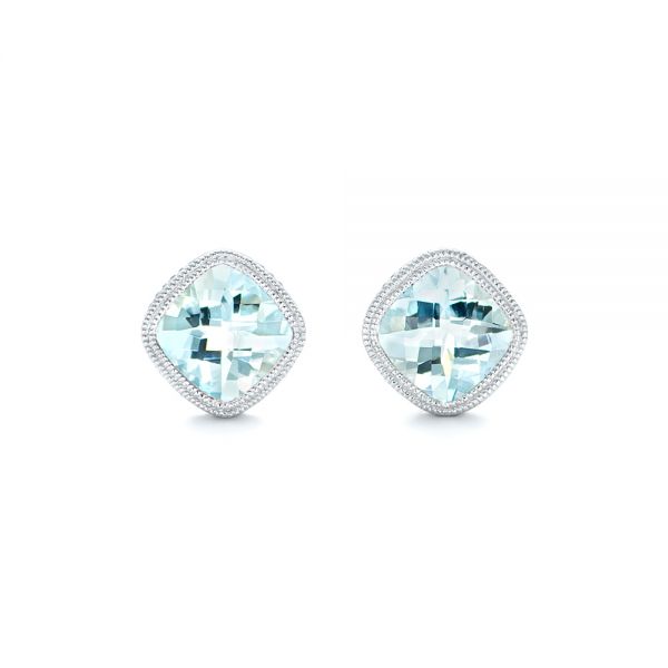 18k White Gold 18k White Gold Aquamarine Stud Earrings - Three-Quarter View -  102632