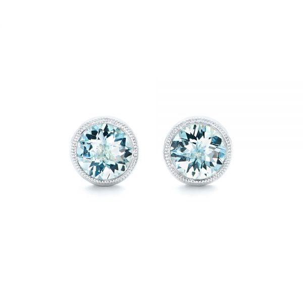  Platinum Platinum Aquamarine Stud Earrings - Three-Quarter View -  102665