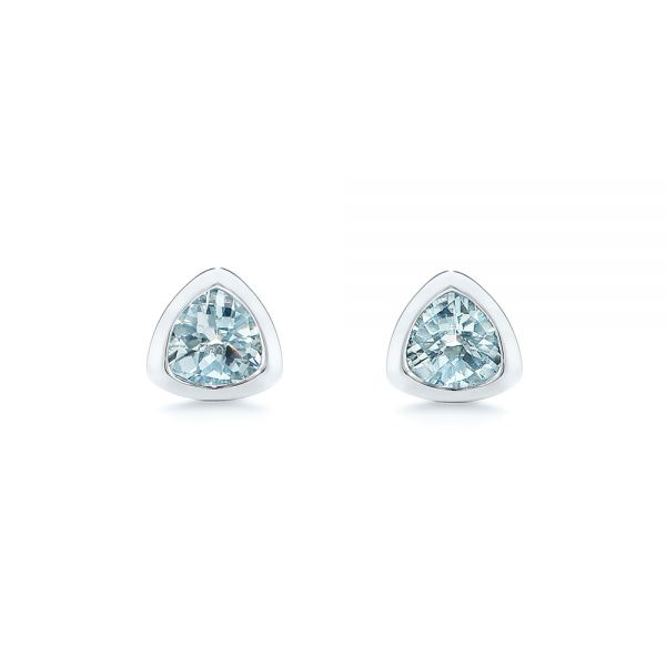 18k White Gold 18k White Gold Aquamarine Stud Earrings - Three-Quarter View -  106051