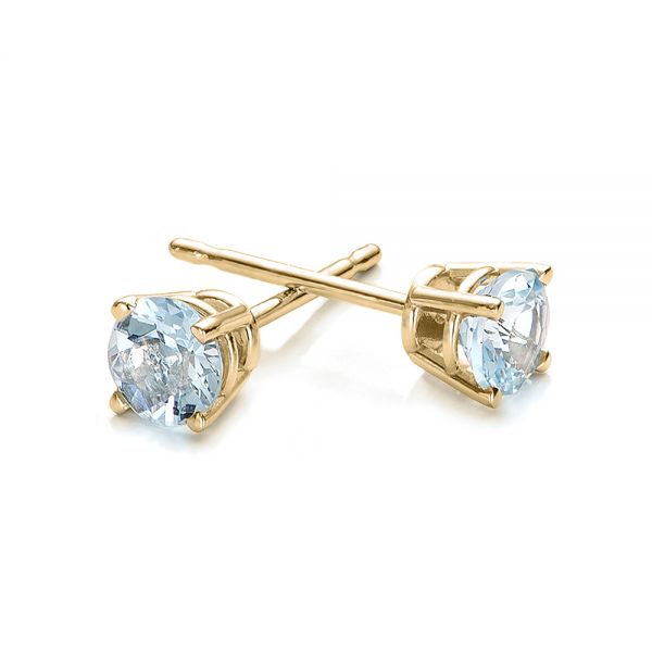 18k Yellow Gold 18k Yellow Gold Aquamarine Stud Earrings - Front View -  100944
