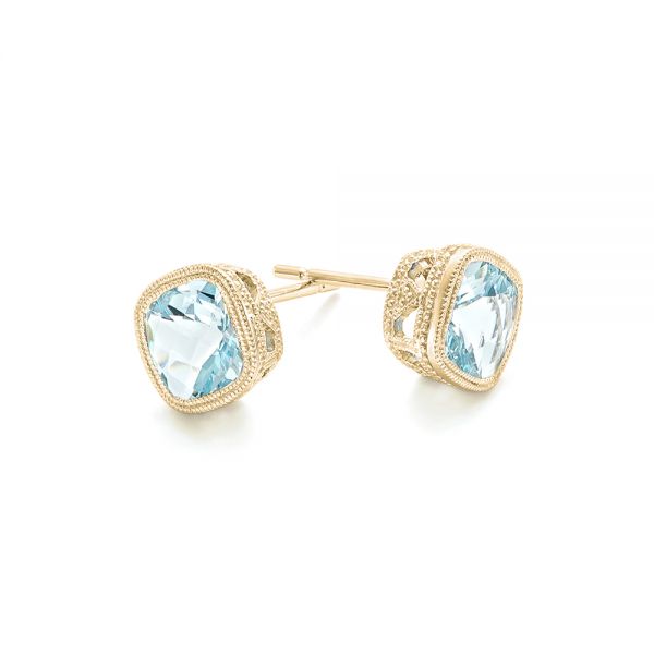 18k Yellow Gold 18k Yellow Gold Aquamarine Stud Earrings - Front View -  102632