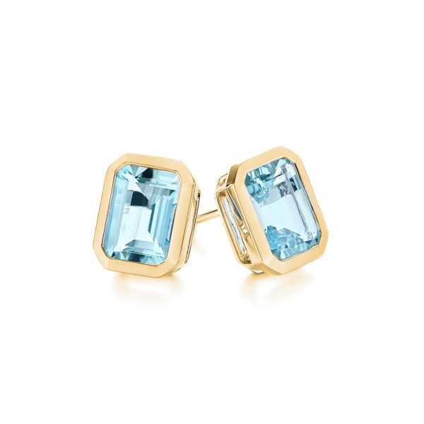 18k Yellow Gold 18k Yellow Gold Aquamarine Stud Earrings - Front View -  105414