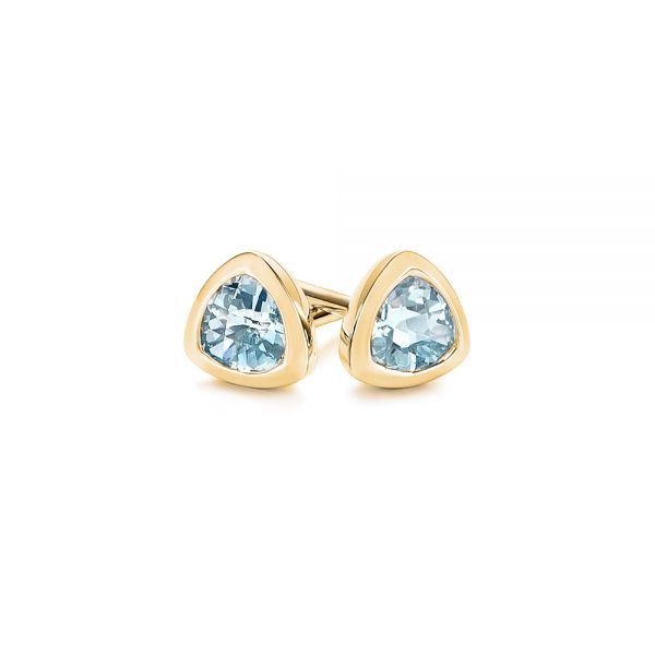 18k Yellow Gold 18k Yellow Gold Aquamarine Stud Earrings - Front View -  106051