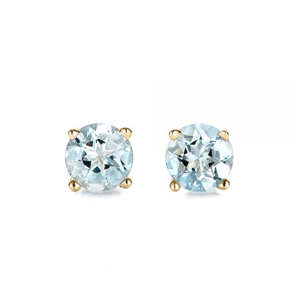 18k Yellow Gold 18k Yellow Gold Aquamarine Stud Earrings - Three-Quarter View -  100944