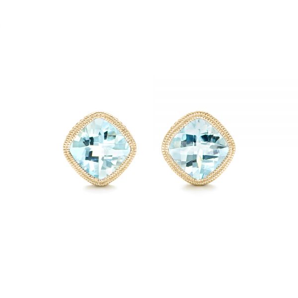 18k Yellow Gold 18k Yellow Gold Aquamarine Stud Earrings - Three-Quarter View -  102632