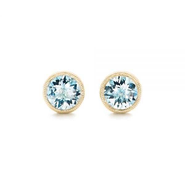 18k Yellow Gold 18k Yellow Gold Aquamarine Stud Earrings - Three-Quarter View -  102665