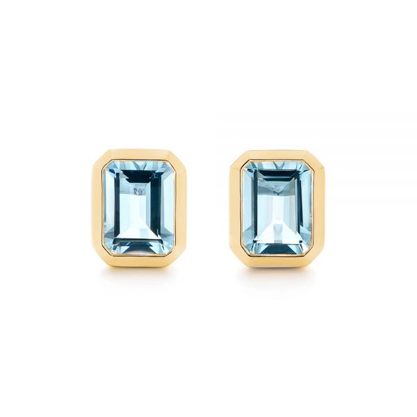 18k Yellow Gold 18k Yellow Gold Aquamarine Stud Earrings - Three-Quarter View -  105414