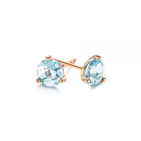 18k Rose Gold 18k Rose Gold Aquamarine Stud Martini Earrings - Front View - 106401