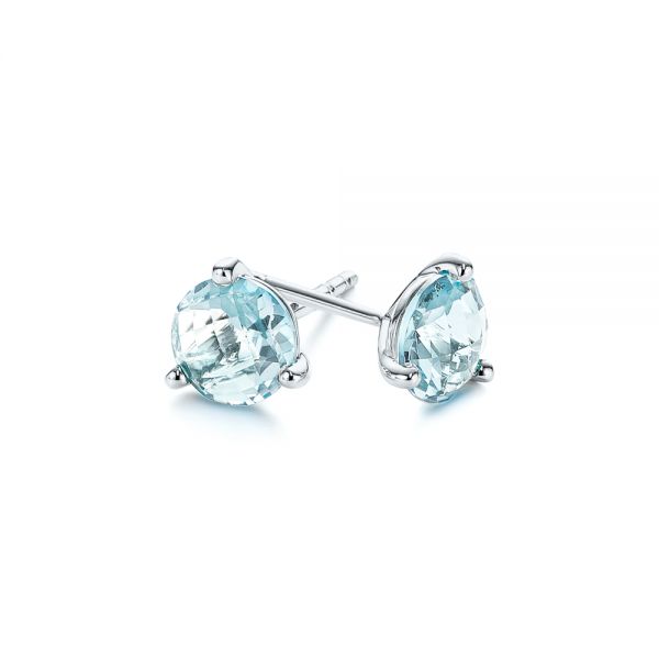 14k White Gold 14k White Gold Aquamarine Stud Martini Earrings - Front View -  106401