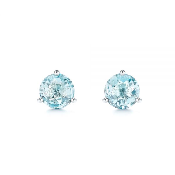 18k White Gold 18k White Gold Aquamarine Stud Martini Earrings - Three-Quarter View -  106401