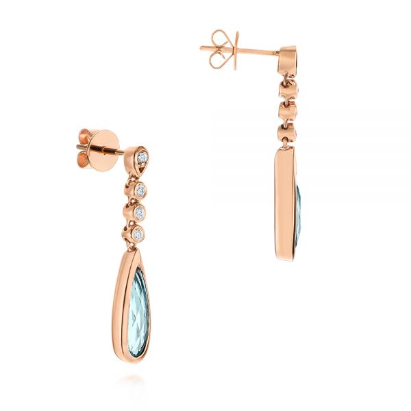 18k Rose Gold 18k Rose Gold Aquamarine And Diamond Drop Earrings - Front View -  105396
