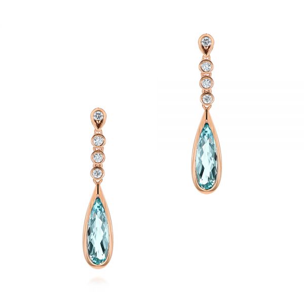14k Rose Gold 14k Rose Gold Aquamarine And Diamond Drop Earrings - Three-Quarter View -  105396