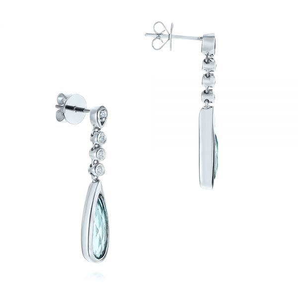 14k White Gold Aquamarine And Diamond Drop Earrings - Front View -  105396