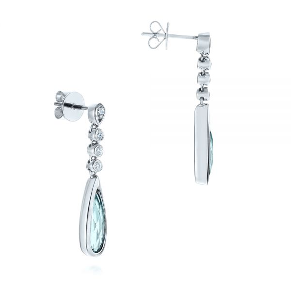 14k White Gold Aquamarine And Diamond Drop Earrings - Front View - 105396