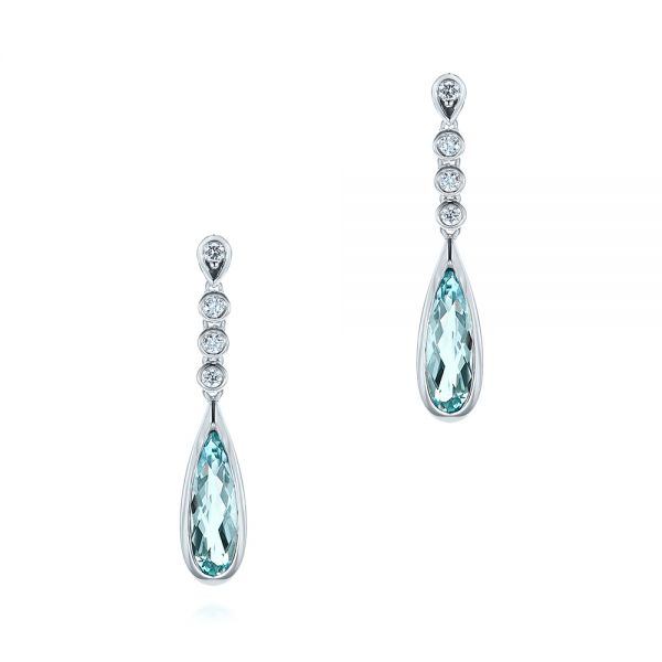  Platinum Platinum Aquamarine And Diamond Drop Earrings - Three-Quarter View -  105396