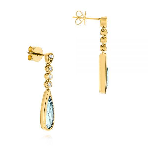 14k Yellow Gold 14k Yellow Gold Aquamarine And Diamond Drop Earrings - Front View - 105396