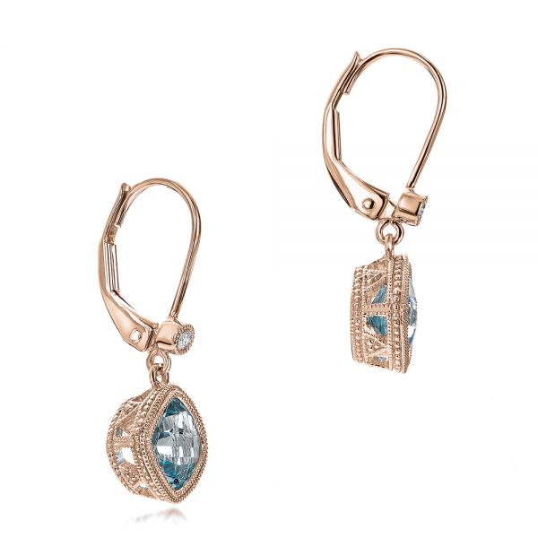 14k Rose Gold 14k Rose Gold Aquamarine And Diamond Earrings - Front View -  100982