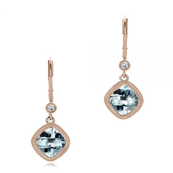 18k Rose Gold 18k Rose Gold Aquamarine And Diamond Earrings - Three-Quarter View -  100982