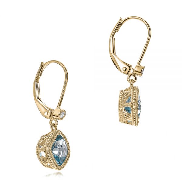 18k Yellow Gold 18k Yellow Gold Aquamarine And Diamond Earrings - Front View -  100982