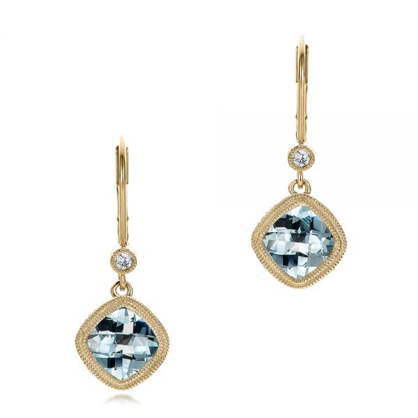 14k Yellow Gold 14k Yellow Gold Aquamarine And Diamond Earrings - Three-Quarter View -  100982