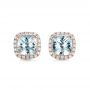 14k Rose Gold 14k Rose Gold Aquamarine And Diamond Halo Earrings - Three-Quarter View -  101015 - Thumbnail