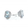 14k White Gold Aquamarine And Diamond Halo Earrings - Front View -  101015 - Thumbnail