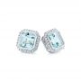14k White Gold Aquamarine And Diamond Halo Earrings - Front View -  105442 - Thumbnail